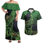New Zealand Black Robin Couples Matching Off Shoulder Maxi Dress and Hawaiian Shirt Karure Maori Koru Art Tattoo