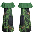 New Zealand Black Robin Couples Matching Off Shoulder Maxi Dress and Hawaiian Shirt Karure Maori Koru Art Tattoo
