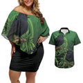New Zealand Black Robin Couples Matching Off Shoulder Short Dress and Hawaiian Shirt Karure Maori Koru Art Tattoo