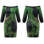 New Zealand Black Robin Couples Matching Off The Shoulder Long Sleeve Dress and Hawaiian Shirt Karure Maori Koru Art Tattoo