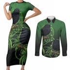 New Zealand Black Robin Couples Matching Short Sleeve Bodycon Dress and Long Sleeve Button Shirt Karure Maori Koru Art Tattoo