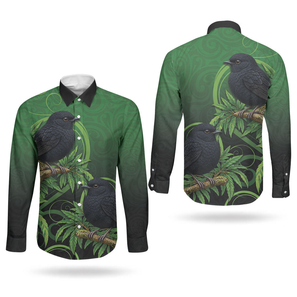 New Zealand Black Robin Couples Matching Tank Maxi Dress and Long Sleeve Button Shirt Karure Maori Koru Art Tattoo