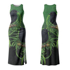 New Zealand Black Robin Couples Matching Tank Maxi Dress and Long Sleeve Button Shirt Karure Maori Koru Art Tattoo