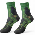 New Zealand Black Robin Crew Socks Karure Maori Koru Art Tattoo