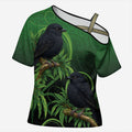 New Zealand Black Robin Cross Shoulder Shirt Karure Maori Koru Art Tattoo