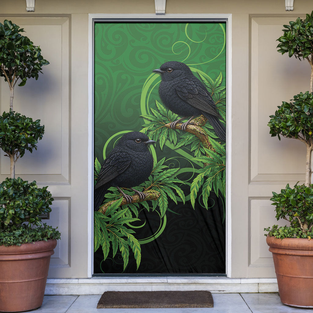 New Zealand Black Robin Door Cover Karure Maori Koru Art Tattoo