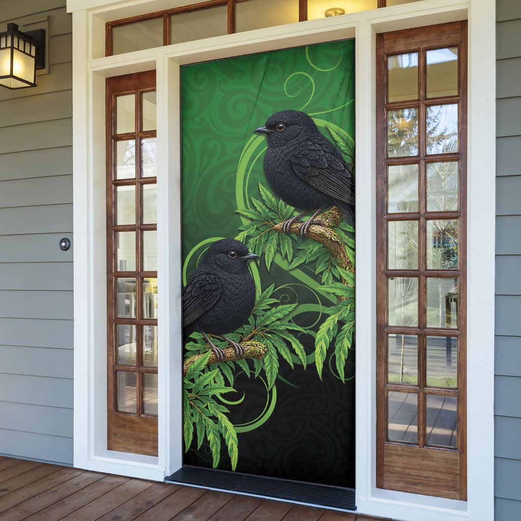 New Zealand Black Robin Door Cover Karure Maori Koru Art Tattoo