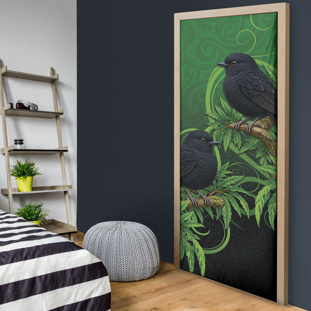 New Zealand Black Robin Door Cover Karure Maori Koru Art Tattoo
