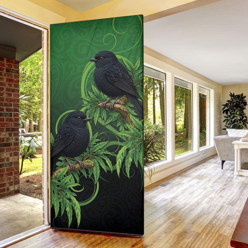 New Zealand Black Robin Door Cover Karure Maori Koru Art Tattoo