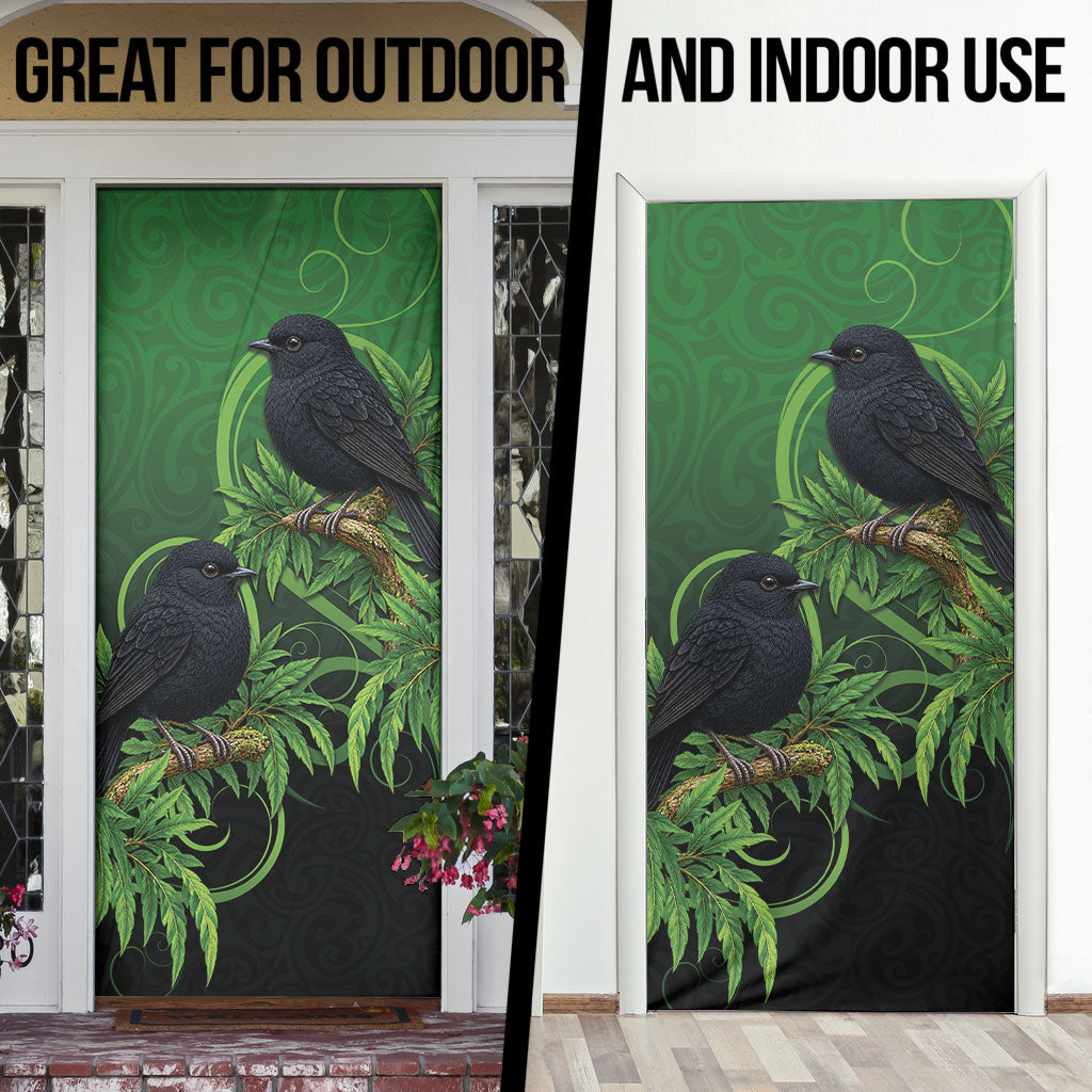 New Zealand Black Robin Door Cover Karure Maori Koru Art Tattoo