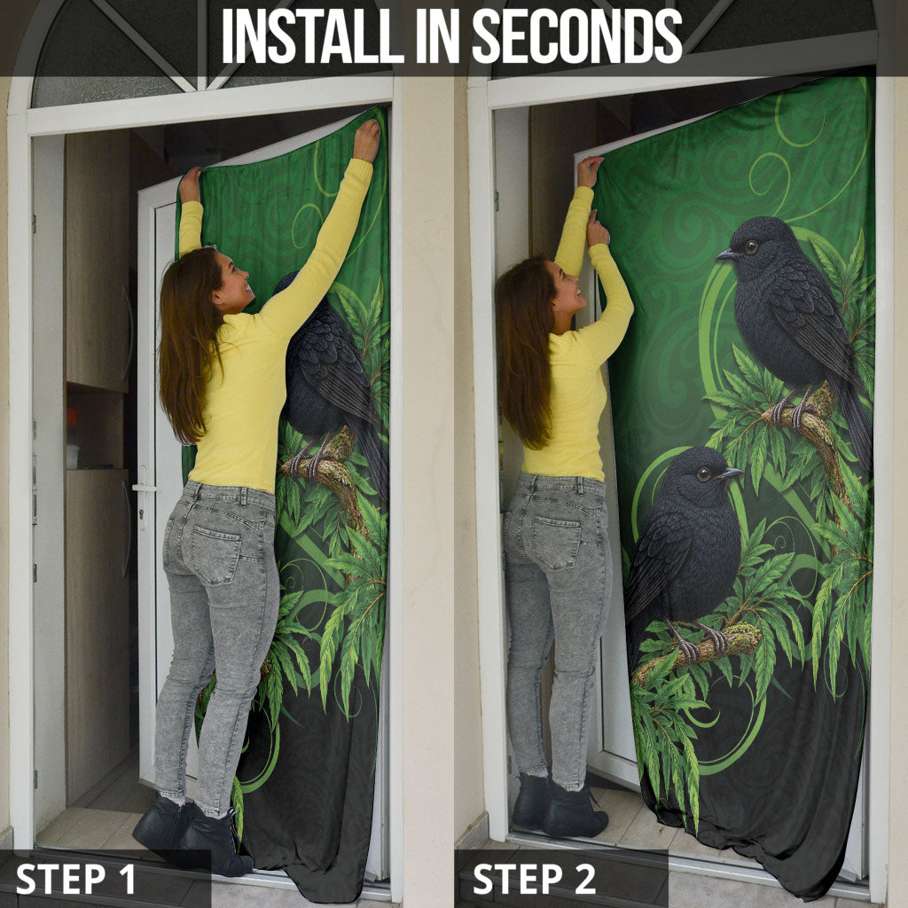 New Zealand Black Robin Door Cover Karure Maori Koru Art Tattoo