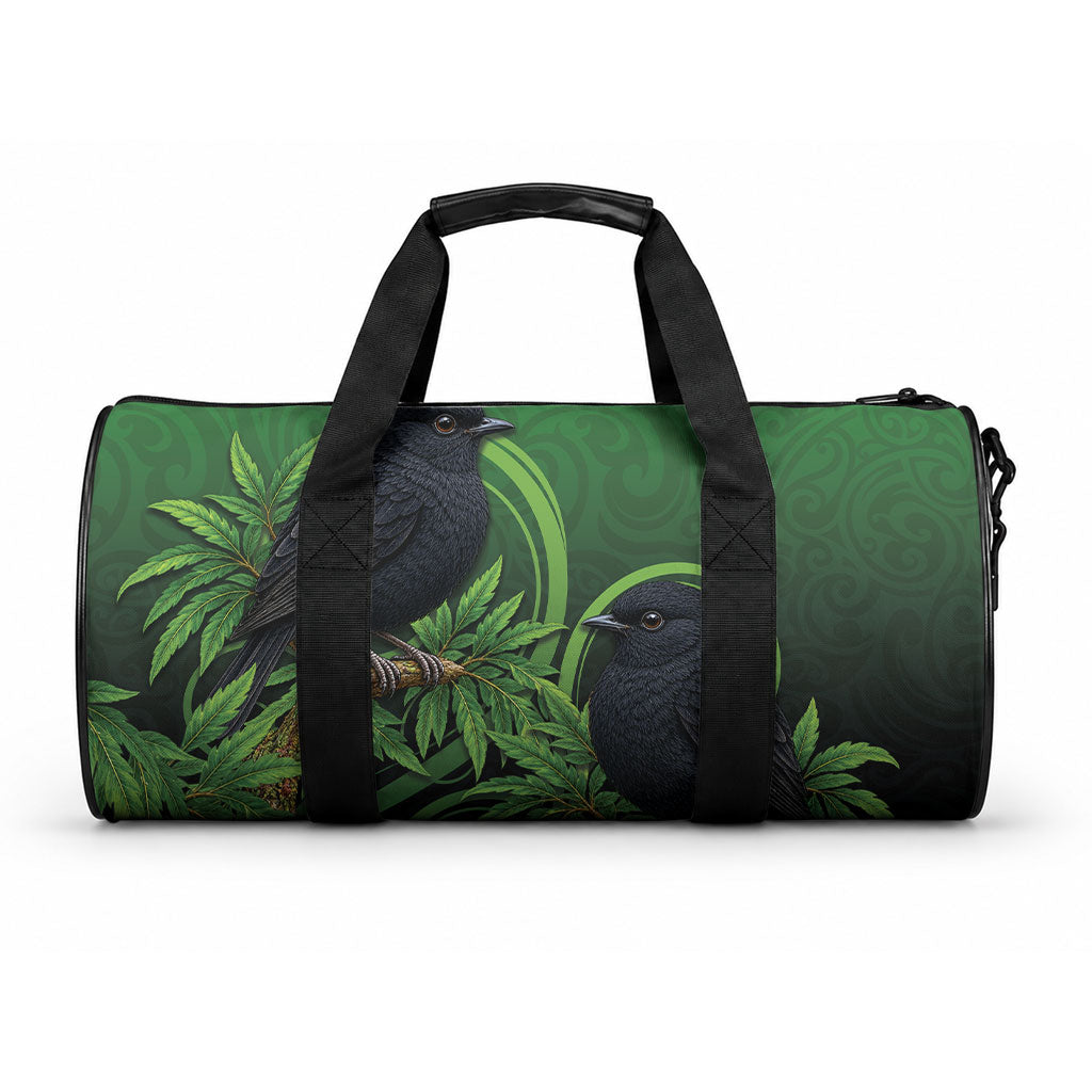 New Zealand Black Robin Duffle Bag Karure Maori Koru Art Tattoo