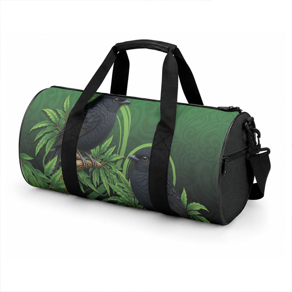 New Zealand Black Robin Duffle Bag Karure Maori Koru Art Tattoo