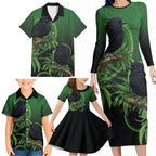 New Zealand Black Robin Family Matching Long Sleeve Bodycon Dress and Hawaiian Shirt Karure Maori Koru Art Tattoo