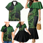 New Zealand Black Robin Family Matching Mermaid Dress and Hawaiian Shirt Karure Maori Koru Art Tattoo
