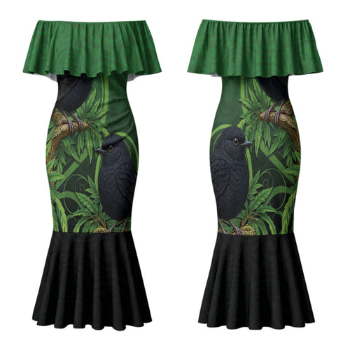 New Zealand Black Robin Family Matching Mermaid Dress and Hawaiian Shirt Karure Maori Koru Art Tattoo