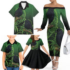 New Zealand Black Robin Family Matching Off The Shoulder Long Sleeve Dress and Hawaiian Shirt Karure Maori Koru Art Tattoo