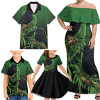 New Zealand Black Robin Family Matching Off Shoulder Maxi Dress and Hawaiian Shirt Karure Maori Koru Art Tattoo