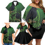 New Zealand Black Robin Family Matching Off Shoulder Short Dress and Hawaiian Shirt Karure Maori Koru Art Tattoo