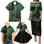 New Zealand Black Robin Family Matching Puletasi and Hawaiian Shirt Karure Maori Koru Art Tattoo