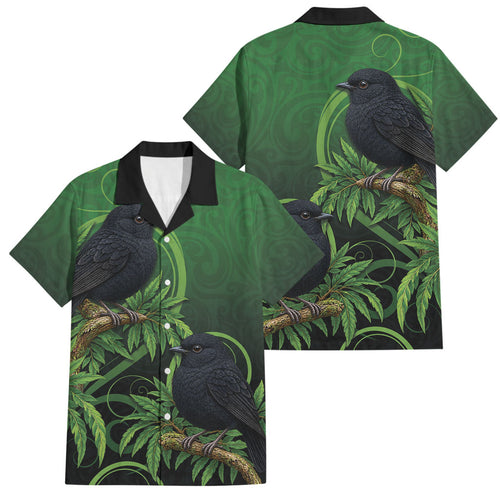 New Zealand Black Robin Family Matching Puletasi and Hawaiian Shirt Karure Maori Koru Art Tattoo