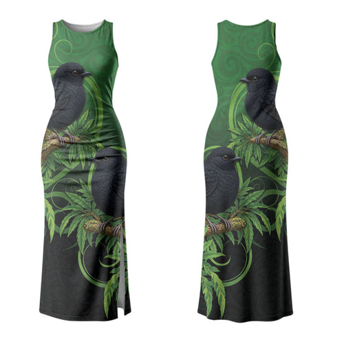 New Zealand Black Robin Family Matching Tank Maxi Dress and Hawaiian Shirt Karure Maori Koru Art Tattoo