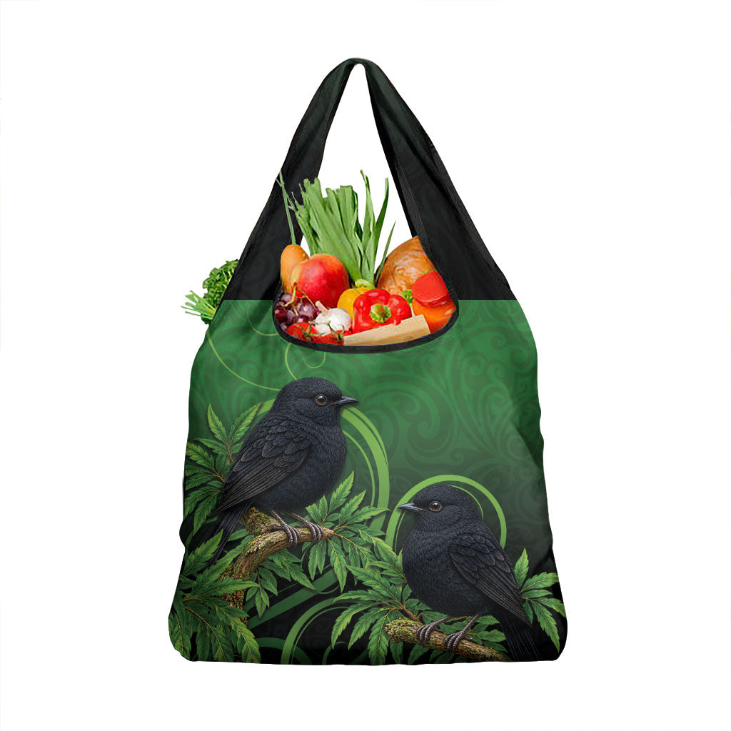 New Zealand Black Robin Grocery Bag Karure Maori Koru Art Tattoo