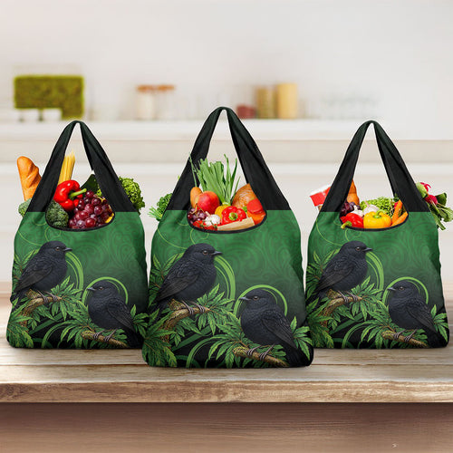 New Zealand Black Robin Grocery Bag Karure Maori Koru Art Tattoo