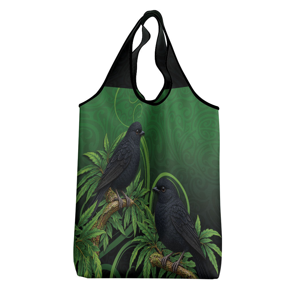 New Zealand Black Robin Grocery Bag Karure Maori Koru Art Tattoo