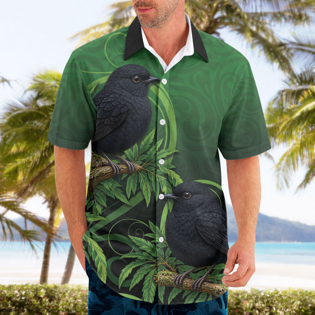 New Zealand Black Robin Hawaiian Shirt Karure Maori Koru Art Tattoo