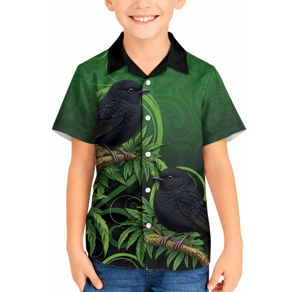 New Zealand Black Robin Hawaiian Shirt Karure Maori Koru Art Tattoo