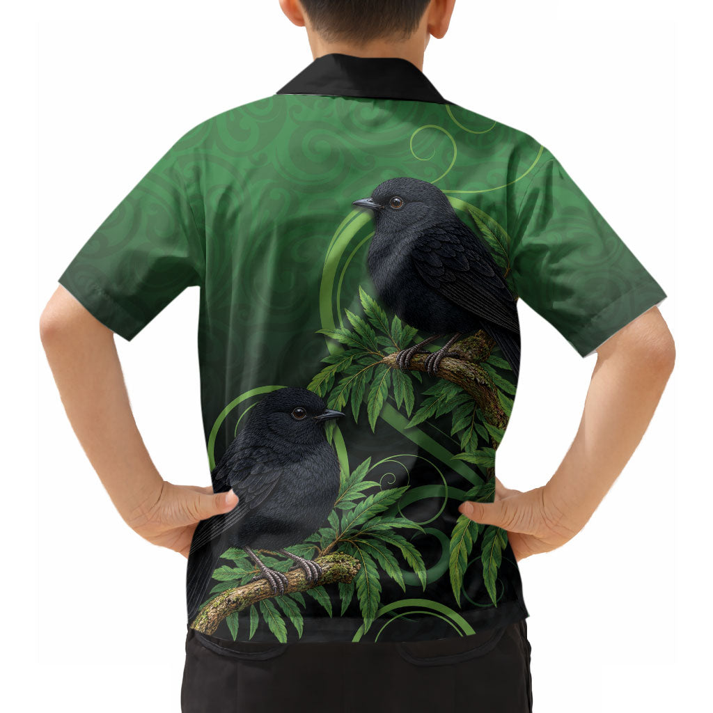 New Zealand Black Robin Hawaiian Shirt Karure Maori Koru Art Tattoo