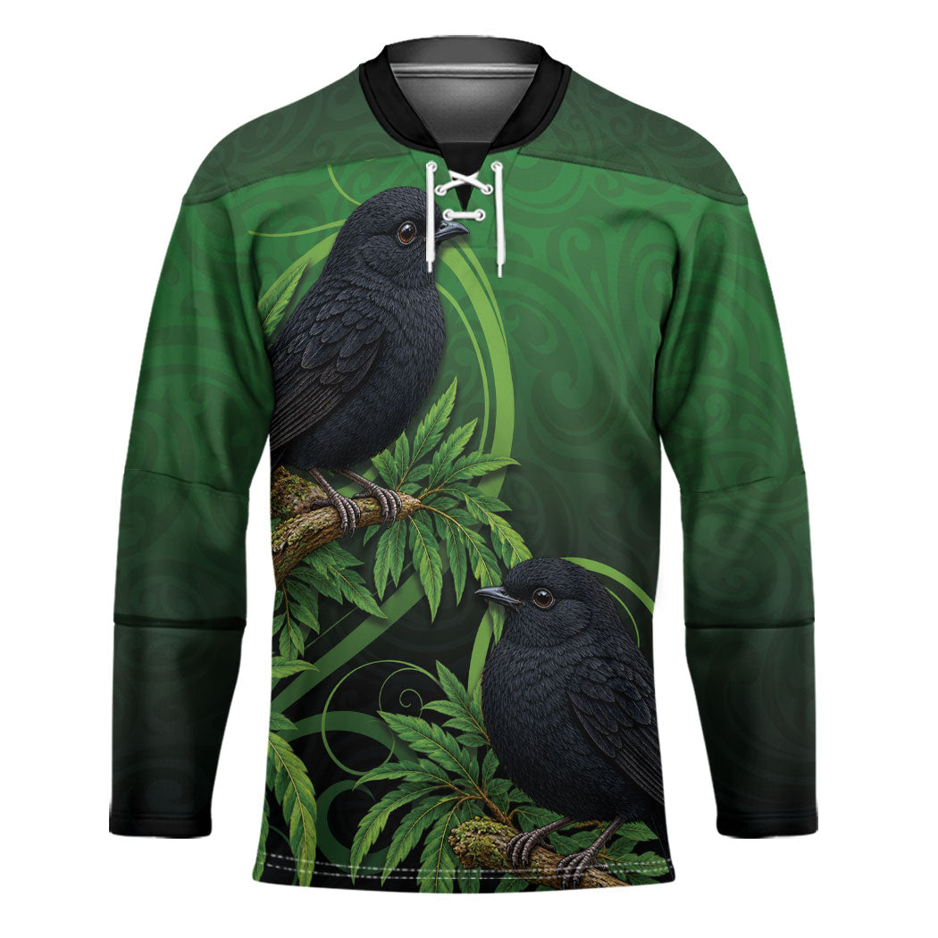 New Zealand Black Robin Hockey Jersey Karure Maori Koru Art Tattoo