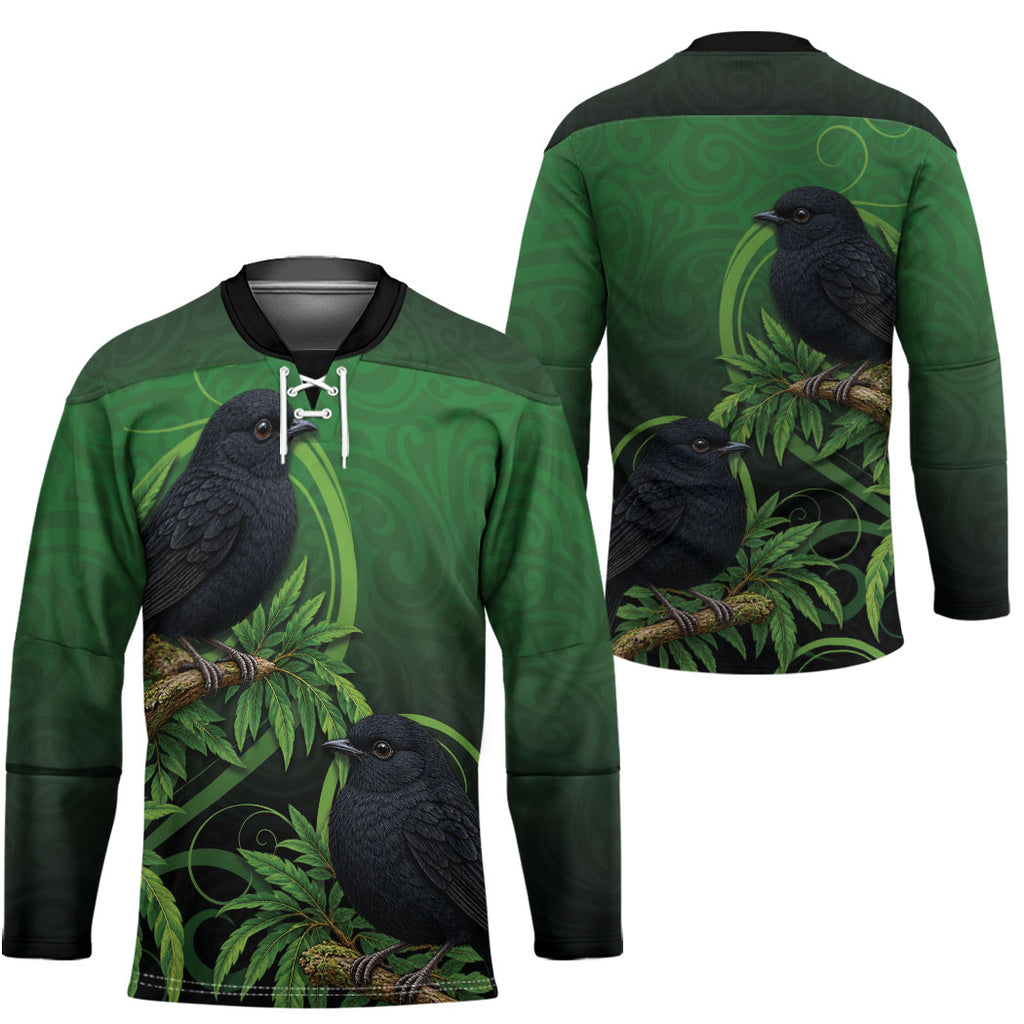 New Zealand Black Robin Hockey Jersey Karure Maori Koru Art Tattoo