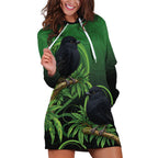 New Zealand Black Robin Hoodie Dress Karure Maori Koru Art Tattoo