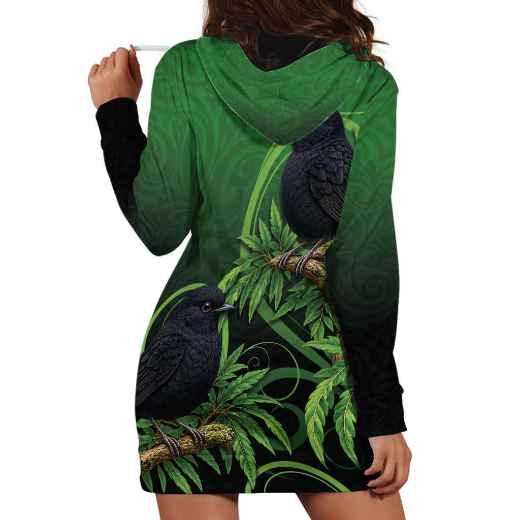 New Zealand Black Robin Hoodie Dress Karure Maori Koru Art Tattoo