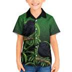 New Zealand Black Robin Kid Hawaiian Shirt Karure Maori Koru Art Tattoo