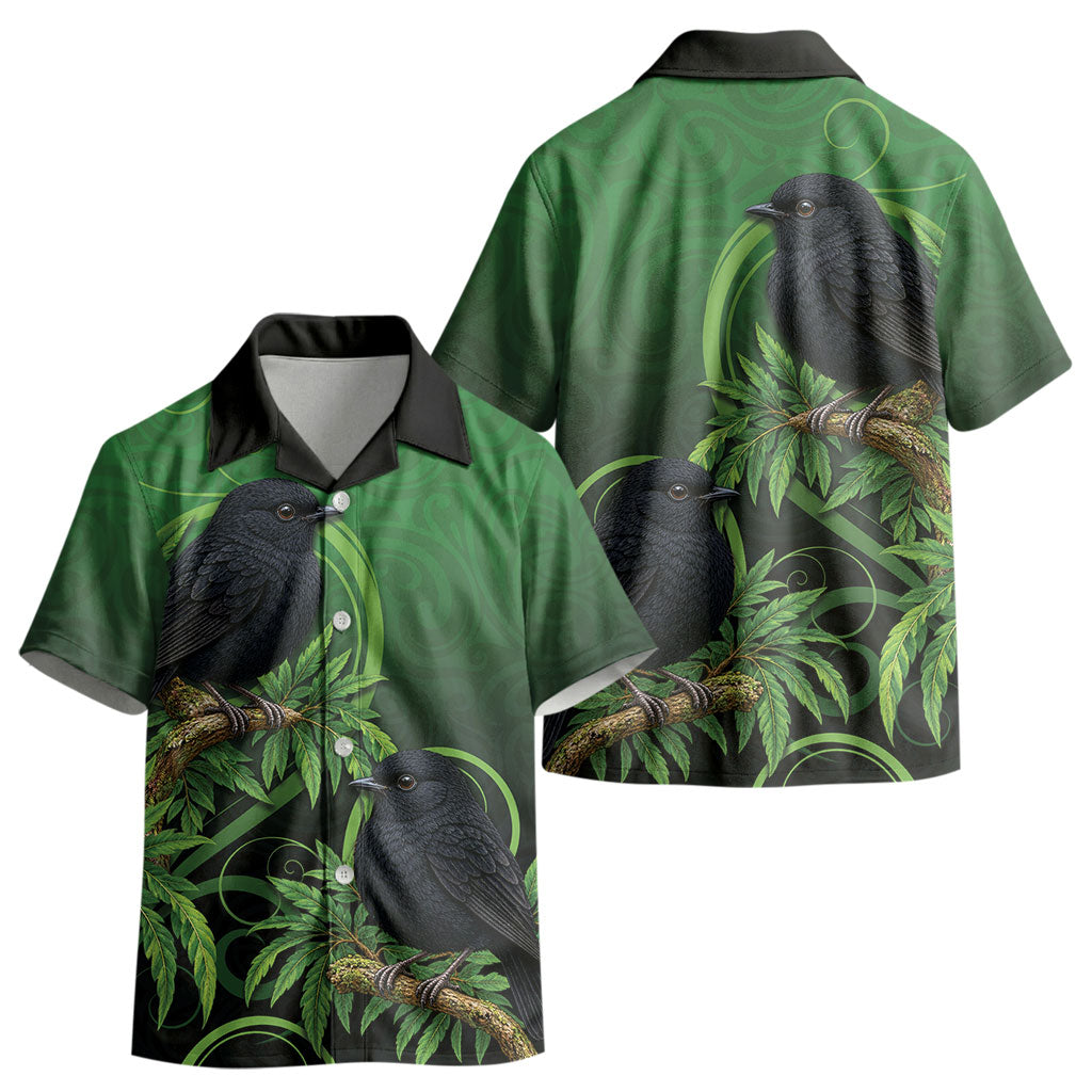 New Zealand Black Robin Kid Hawaiian Shirt Karure Maori Koru Art Tattoo