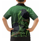 New Zealand Black Robin Kid Hawaiian Shirt Karure Maori Koru Art Tattoo