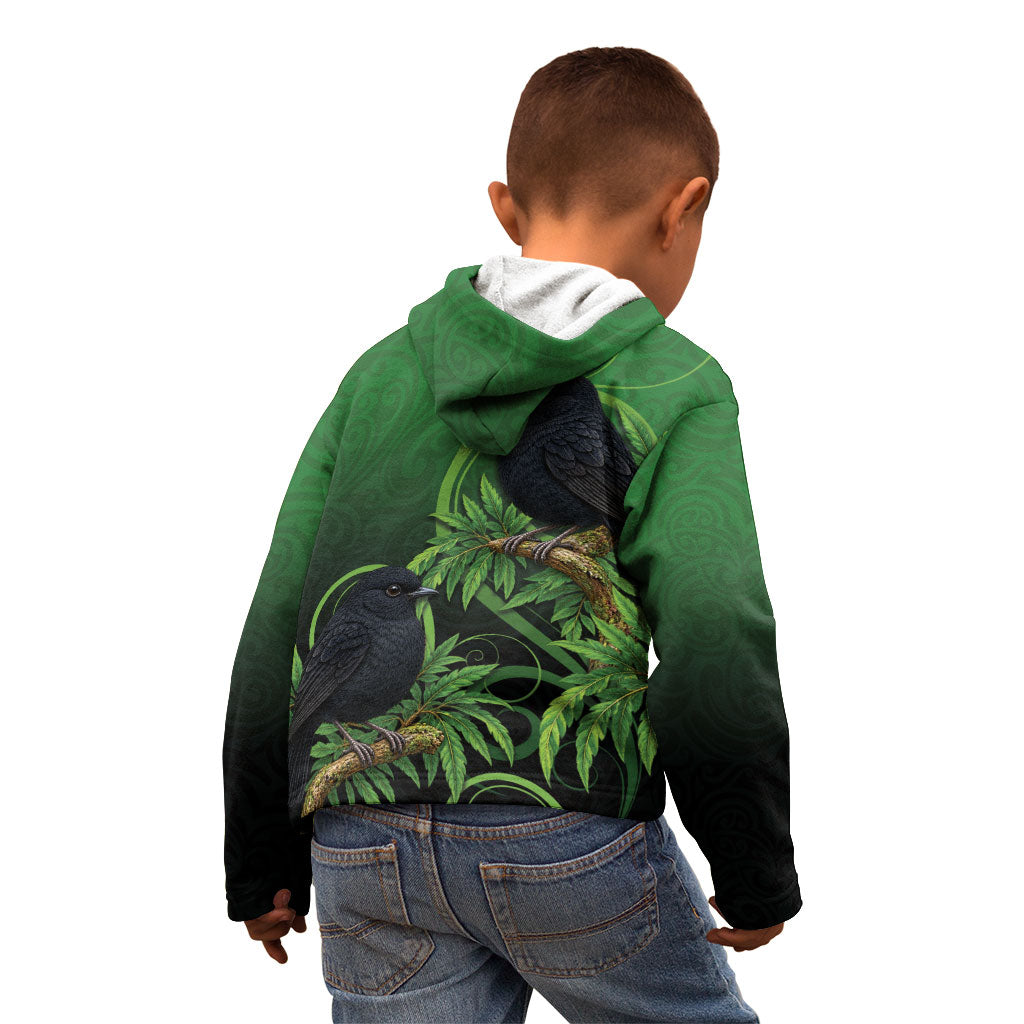 New Zealand Black Robin Kid Hoodie Karure Maori Koru Art Tattoo