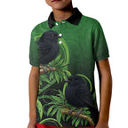 New Zealand Black Robin Kid Polo Shirt Karure Maori Koru Art Tattoo