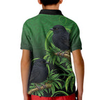 New Zealand Black Robin Kid Polo Shirt Karure Maori Koru Art Tattoo