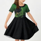 New Zealand Black Robin Kid Short Sleeve Dress Karure Maori Koru Art Tattoo