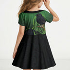 New Zealand Black Robin Kid Short Sleeve Dress Karure Maori Koru Art Tattoo