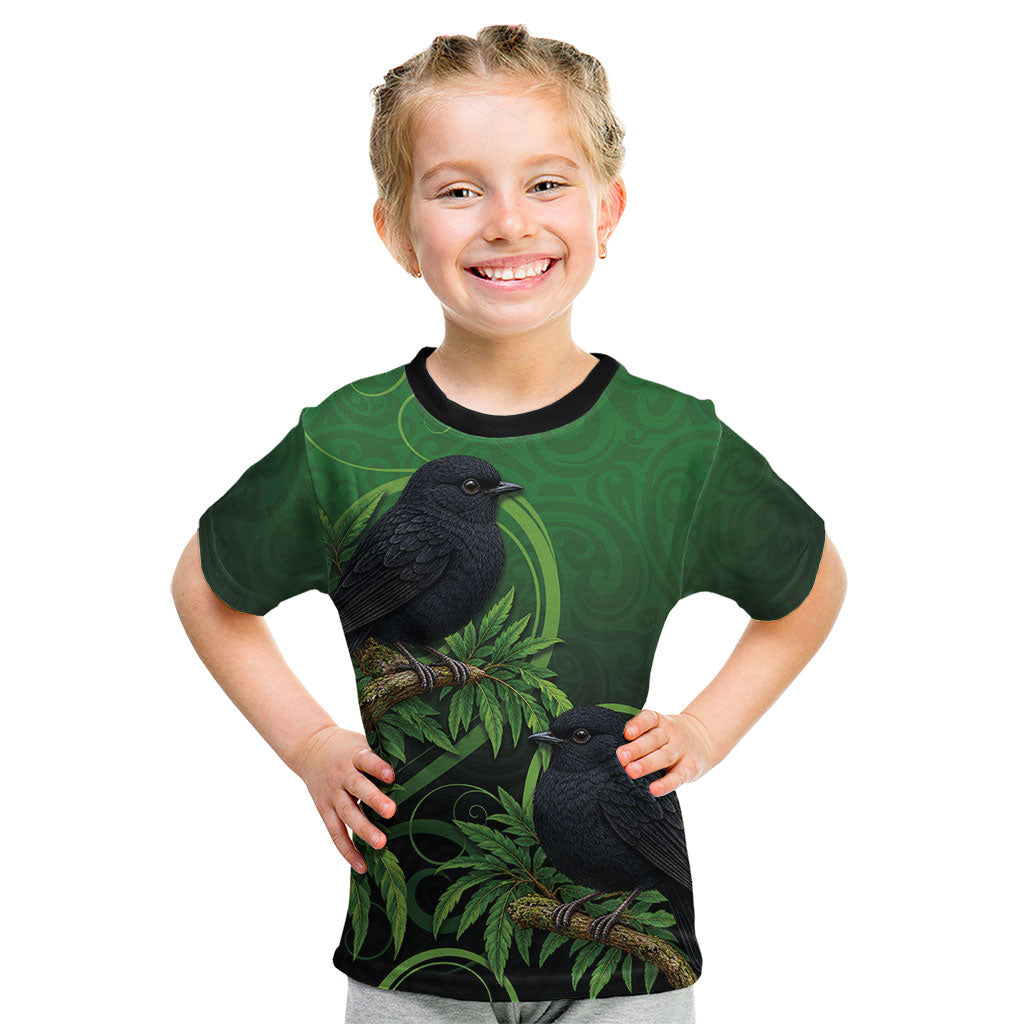 New Zealand Black Robin Kid T Shirt Karure Maori Koru Art Tattoo