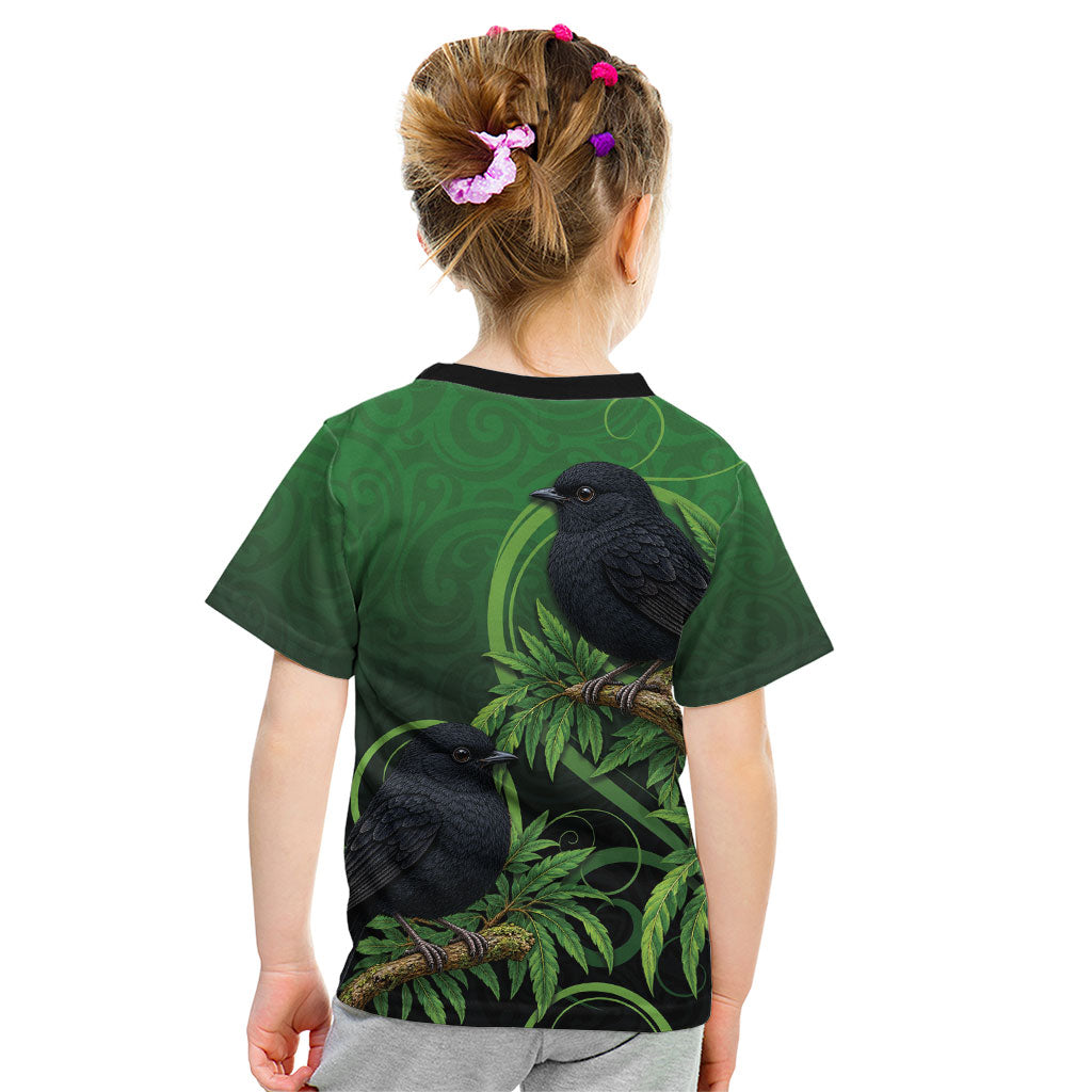 New Zealand Black Robin Kid T Shirt Karure Maori Koru Art Tattoo