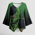 New Zealand Black Robin Kimono Sleeve Blouse Karure Maori Koru Art Tattoo