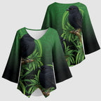 New Zealand Black Robin Kimono Sleeve Blouse Karure Maori Koru Art Tattoo
