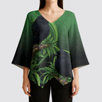 New Zealand Black Robin Kimono Sleeve Blouse Karure Maori Koru Art Tattoo