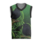 New Zealand Black Robin Christmas Knitted V-Neck Vest Karure Maori Koru Art Tattoo